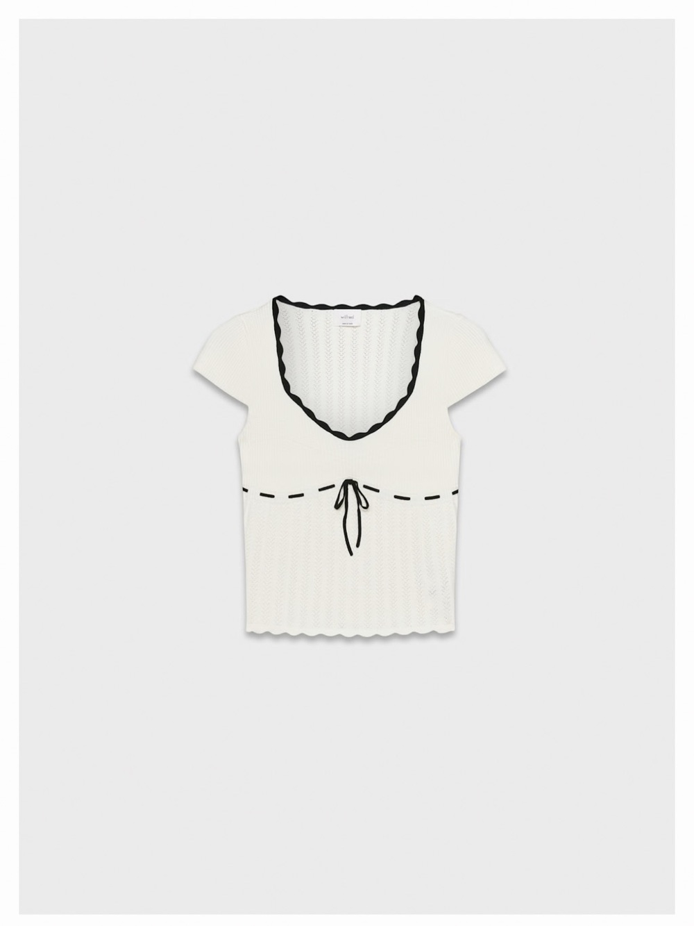Aritzia White Knit Scoop-Neck Crop Top with Black Trim